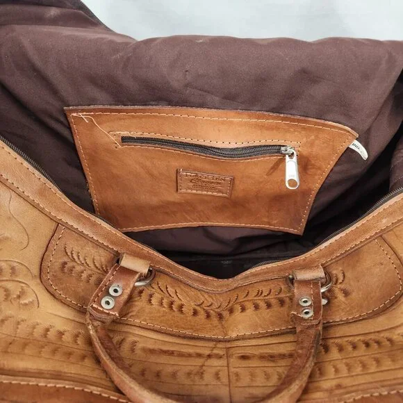 Force Ten West Authentic Handmade Leather Large Duffle Bag Vtg  British Tan - Picture 10 of 12